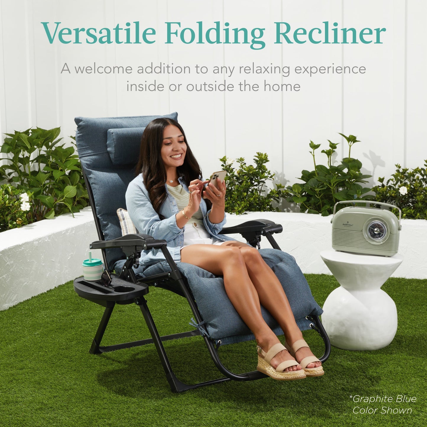 Oversized Zero Gravity Chair, Folding Outdoor Recliner w/ Removable Cushion