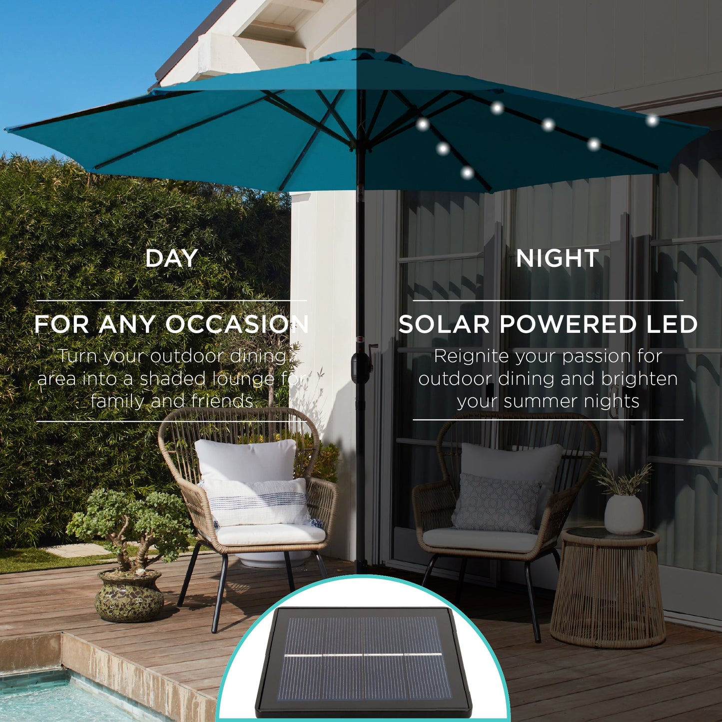 Solar LED Lighted Patio Umbrella w/ Tilt Adjustment, UV-Resistance - 10ft