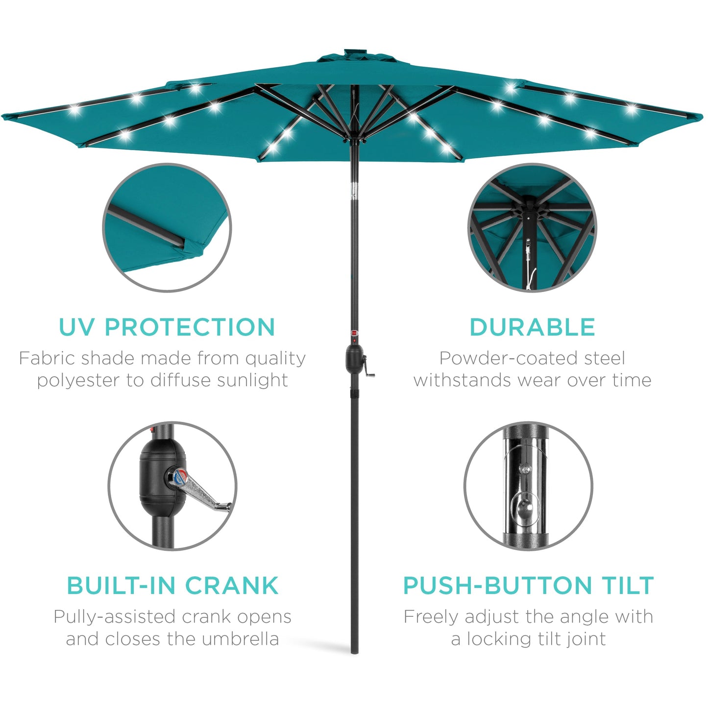 Solar LED Lighted Patio Umbrella w/ Tilt Adjustment, UV-Resistance - 10ft