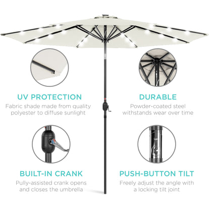 Solar LED Lighted Patio Umbrella w/ Tilt Adjustment, UV-Resistance - 10ft