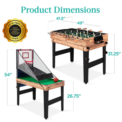 13-in-1 Combo Game Table Set w/ Ping Pong, Foosball, Basketball, Air Hockey