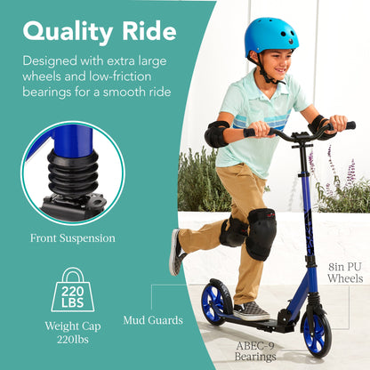 Kids Height Adjustable Kick Scooter w/ Carrying Strap, Non-Slip Deck