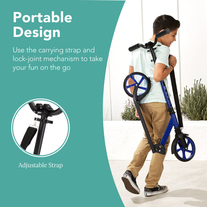 Kids Height Adjustable Kick Scooter w/ Carrying Strap, Non-Slip Deck