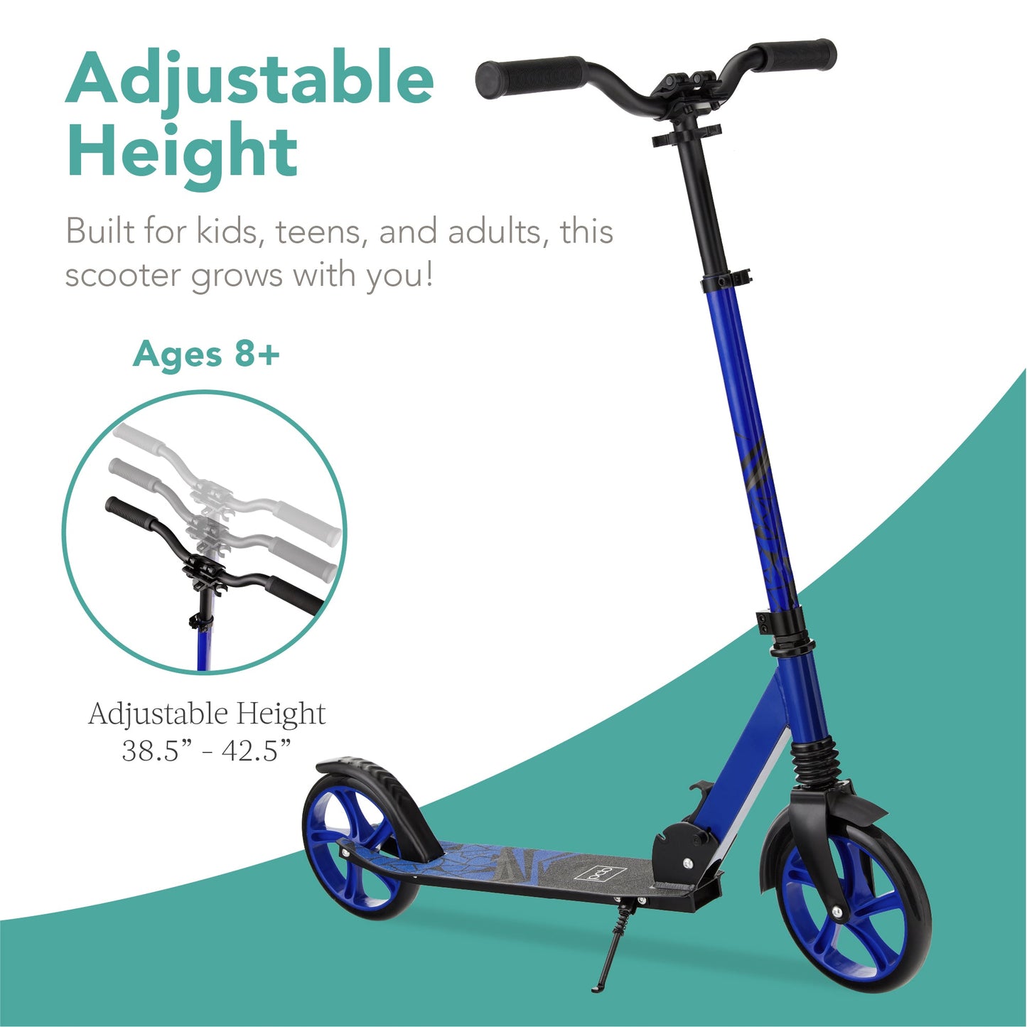 Kids Height Adjustable Kick Scooter w/ Carrying Strap, Non-Slip Deck