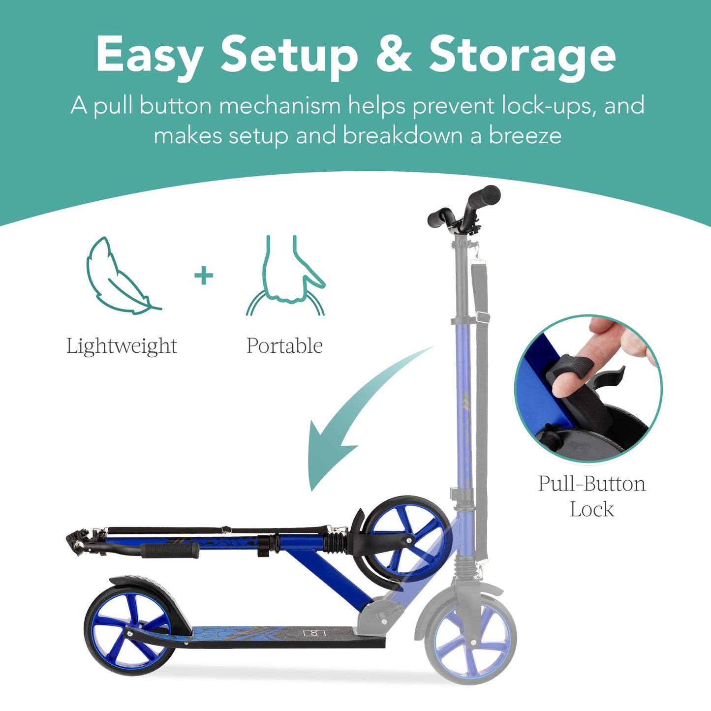 Kids Height Adjustable Kick Scooter w/ Carrying Strap, Non-Slip Deck