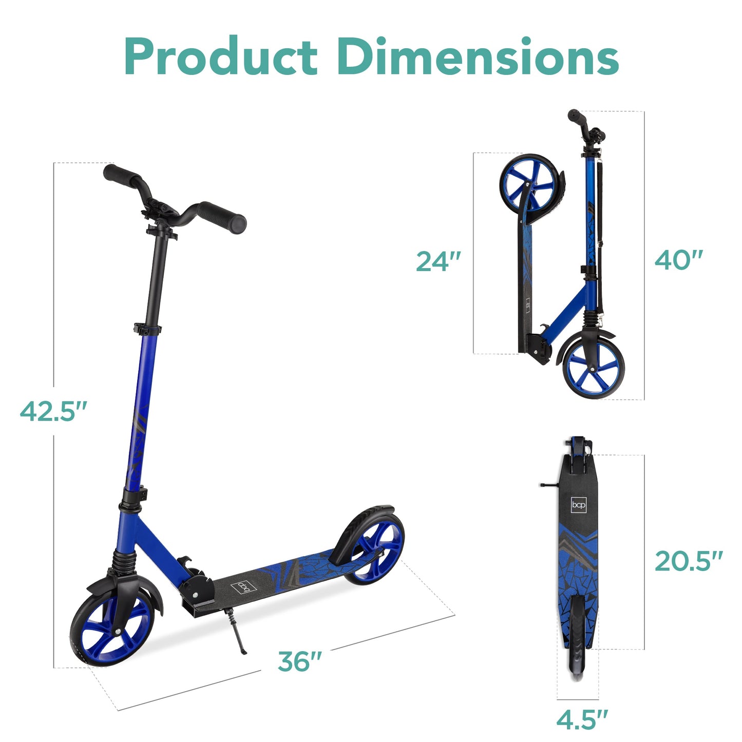 Kids Height Adjustable Kick Scooter w/ Carrying Strap, Non-Slip Deck