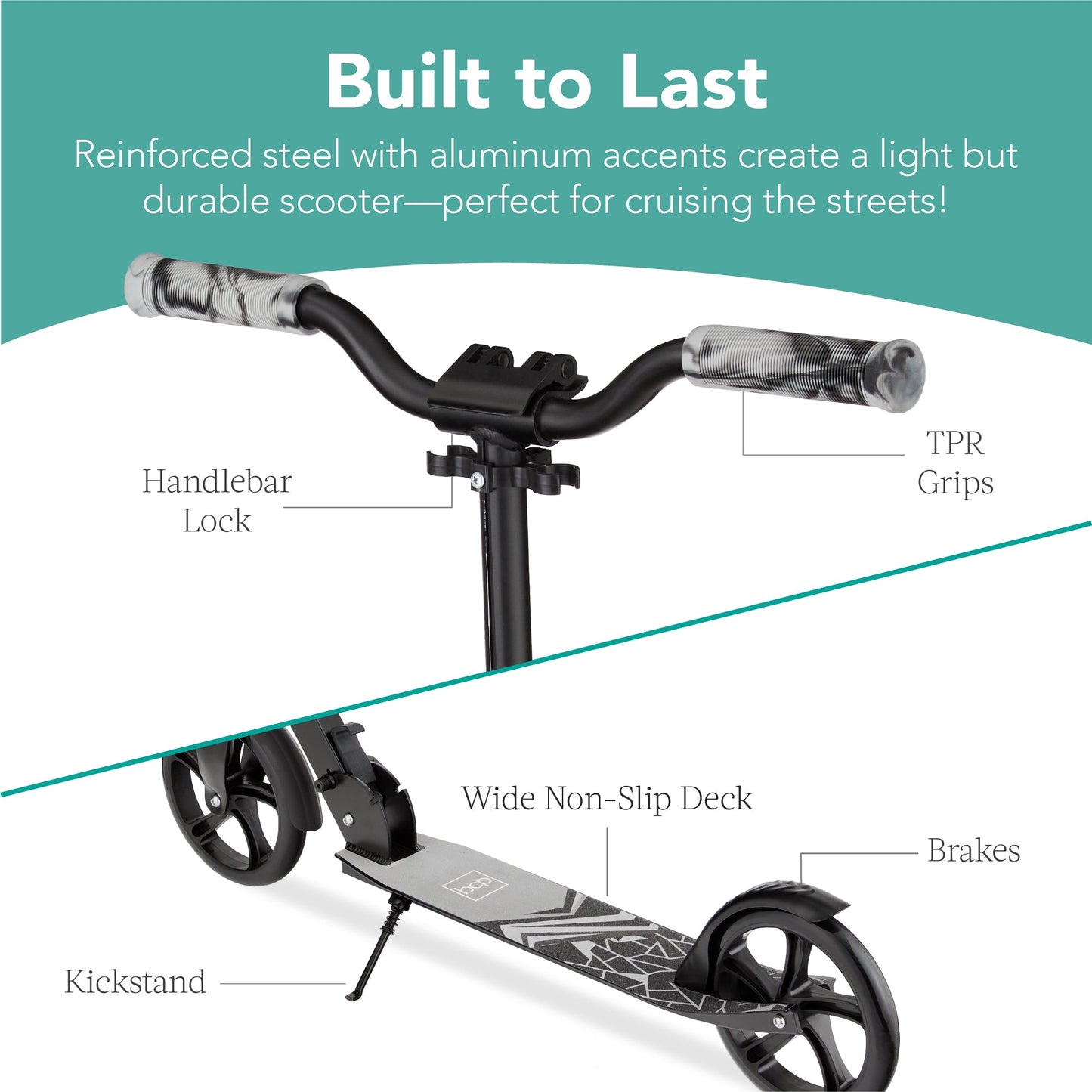 Kids Height Adjustable Kick Scooter w/ Carrying Strap, Non-Slip Deck