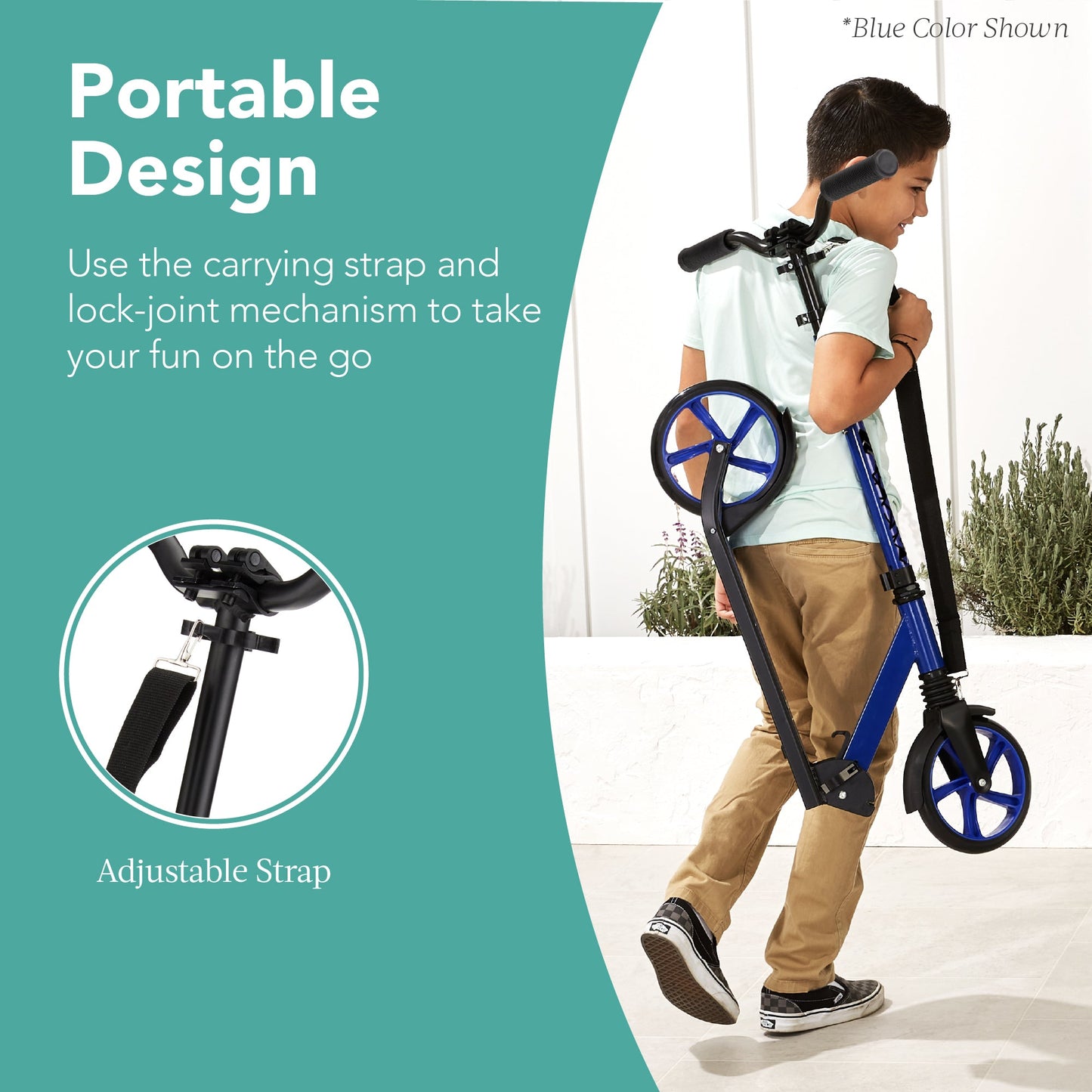 Kids Height Adjustable Kick Scooter w/ Carrying Strap, Non-Slip Deck