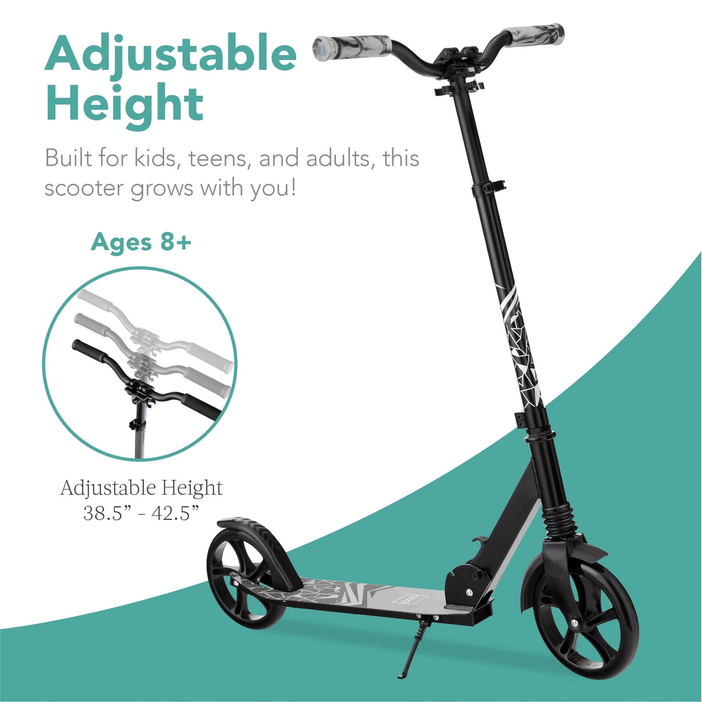 Kids Height Adjustable Kick Scooter w/ Carrying Strap, Non-Slip Deck