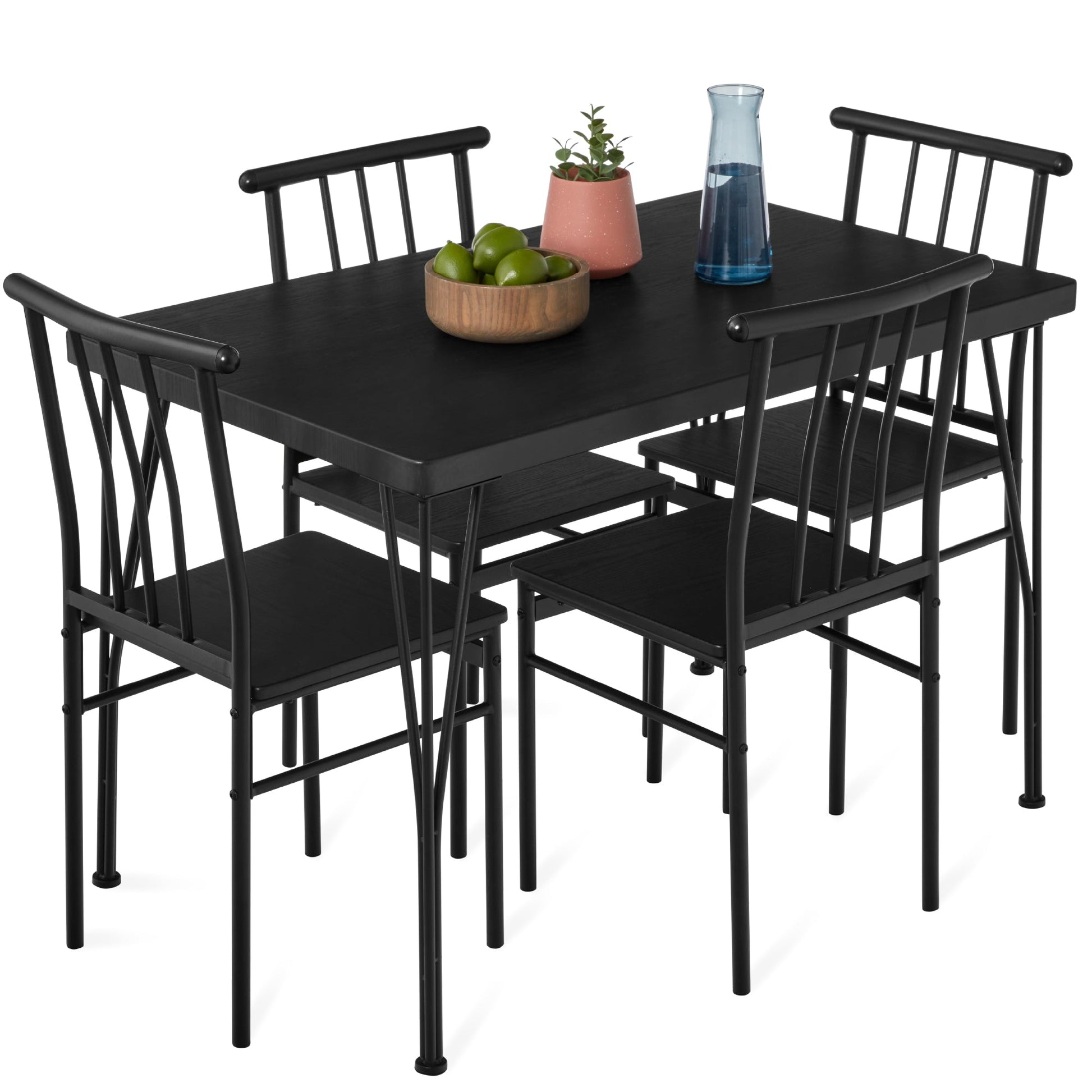 5-Piece Modern Metal and Wood Dining Table Furniture Set w/ 4 Chairs