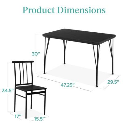 5-Piece Modern Metal and Wood Dining Table Furniture Set w/ 4 Chairs