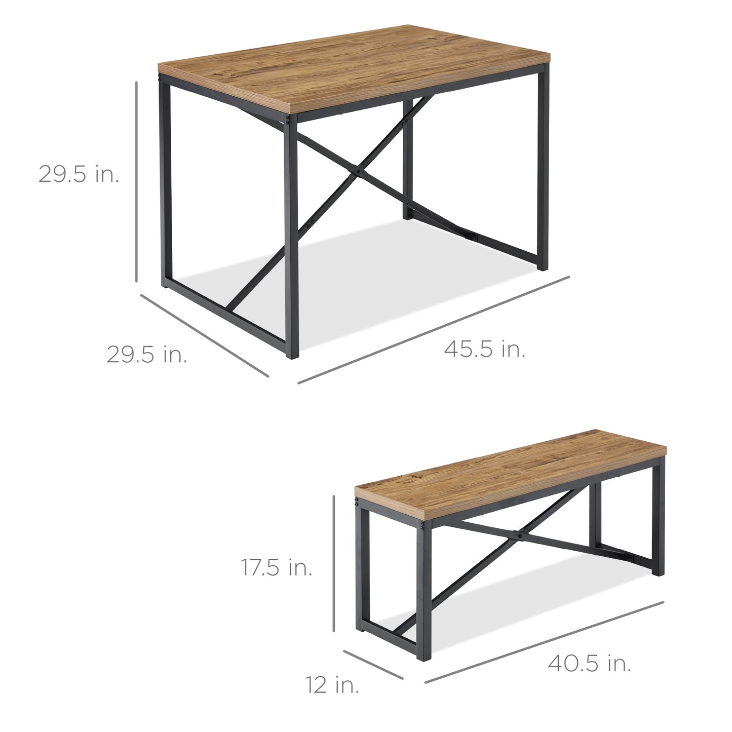 3-Piece Bench Style Dining Furniture Set w/ 2 Benches, Table - 45.5in