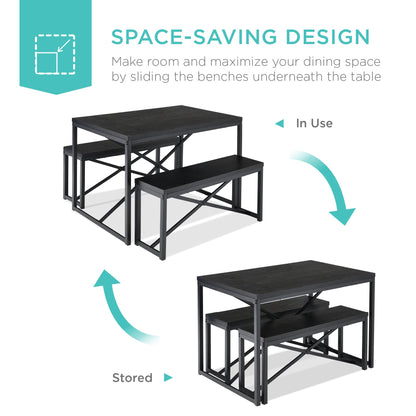 3-Piece Bench Style Dining Furniture Set w/ 2 Benches, Table - 45.5in