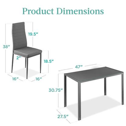 5-Piece Dining Table Set w/ Glass Top, Leather Chairs