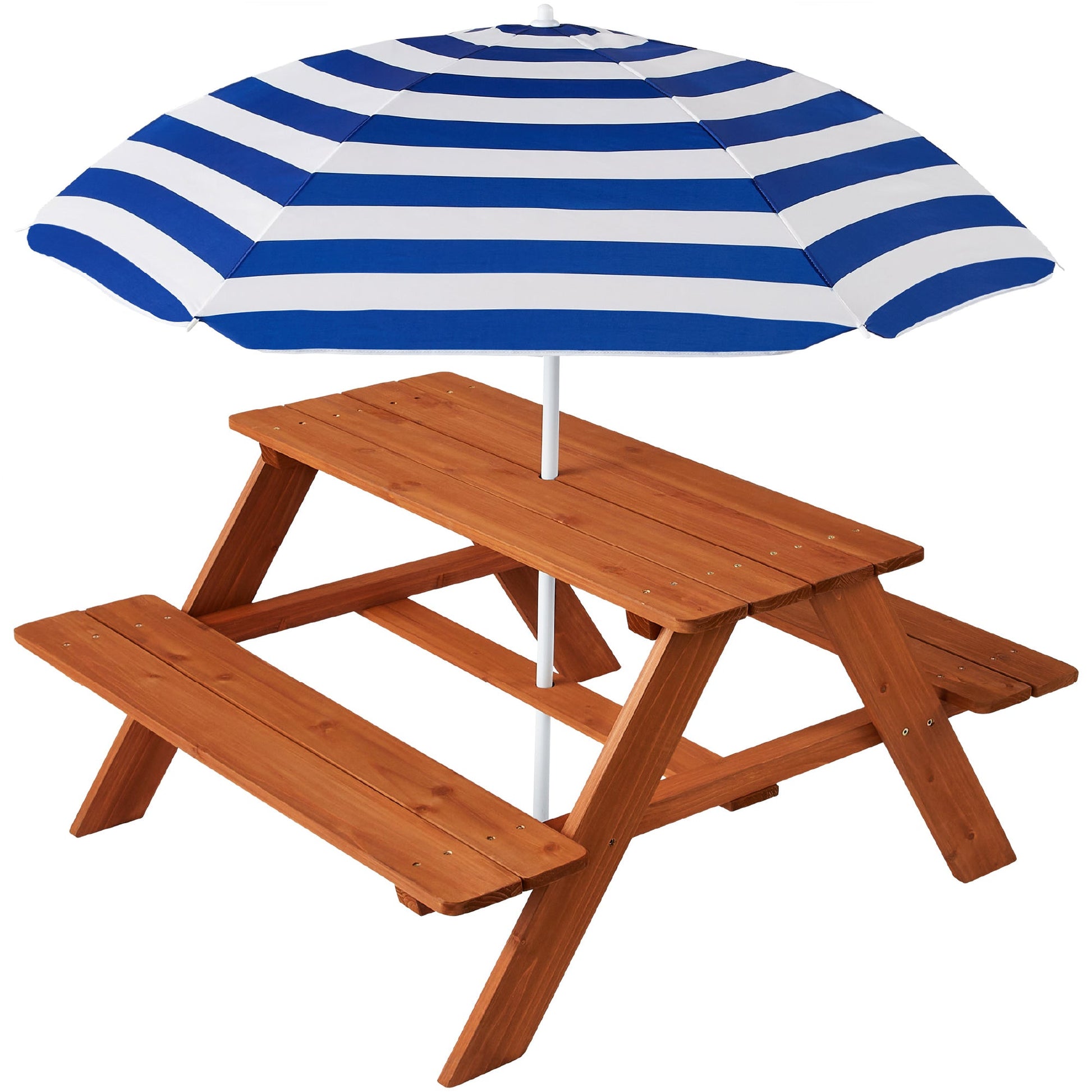 Kids Wooden Outdoor Picnic Table w/ Adjustable Umbrella, Built-In Seats