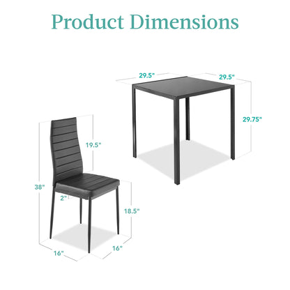 3-Piece Dining Table Set w/ Glass Top, Leather Chairs