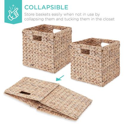 Set of 5 Collapsible Hyacinth Storage Baskets w/ Inserts - 13x13in