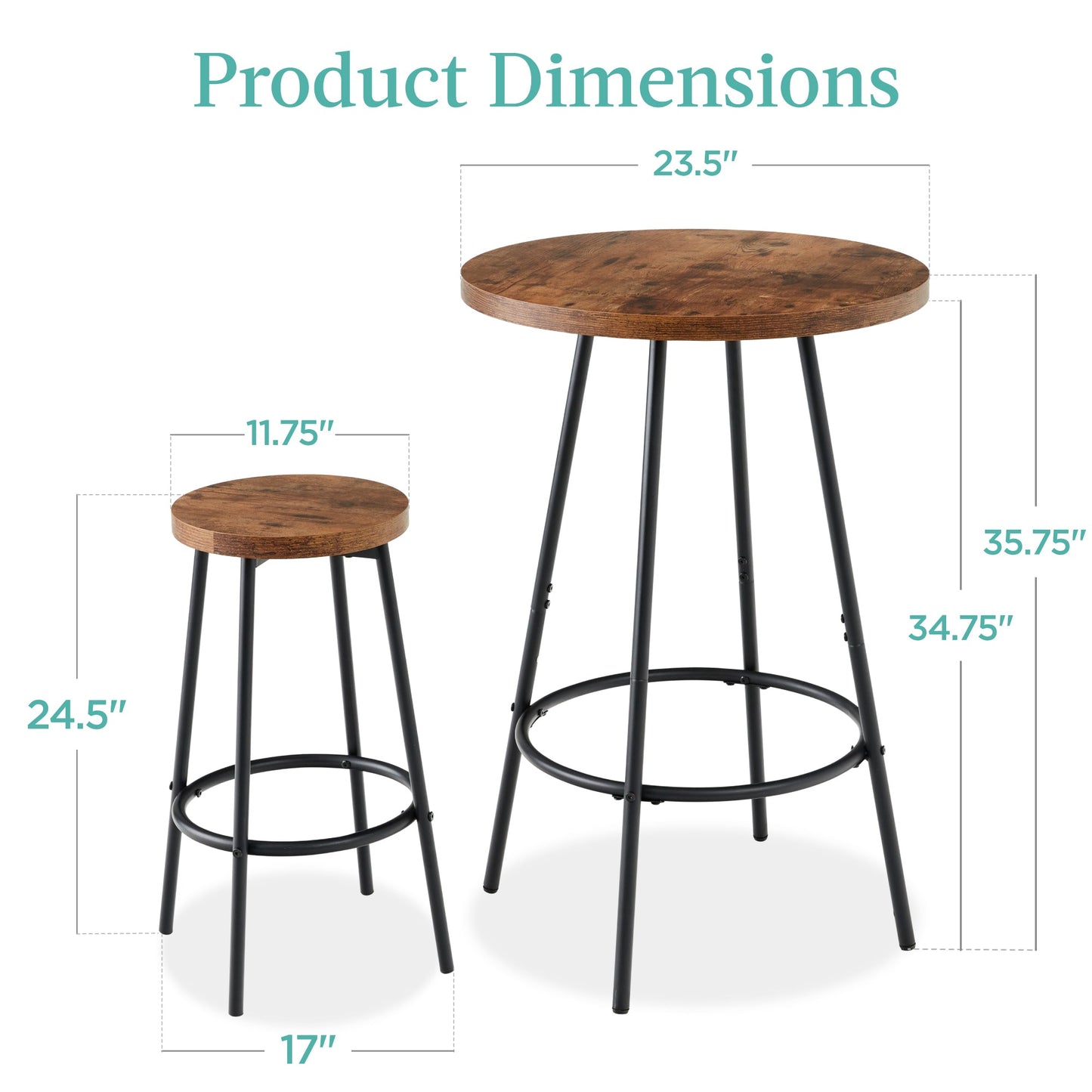 3-Piece Bistro Set Modern Round Counter Height Dining Set w/ 2 Stools