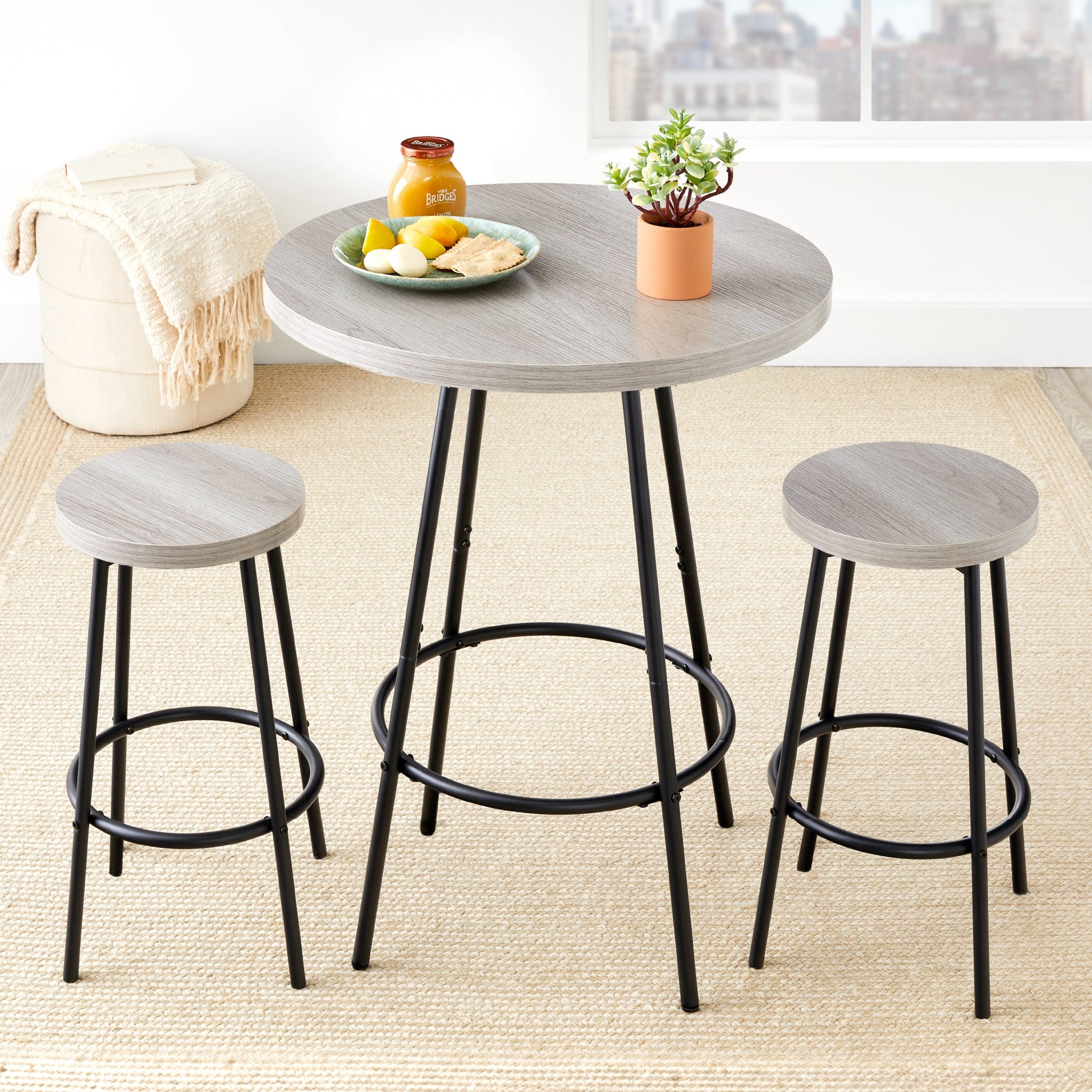 3-Piece Bistro Set Modern Round Counter Height Dining Set w/ 2 Stools