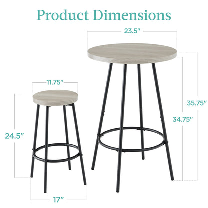 3-Piece Bistro Set Modern Round Counter Height Dining Set w/ 2 Stools