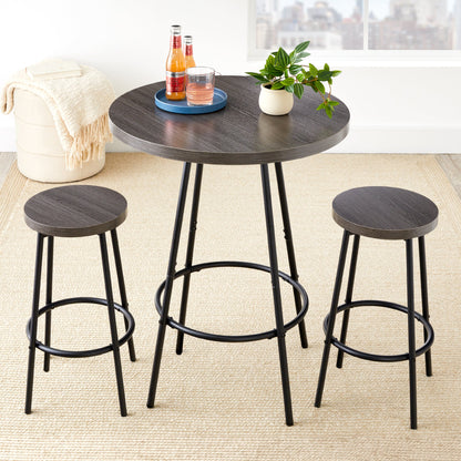 3-Piece Bistro Set Modern Round Counter Height Dining Set w/ 2 Stools