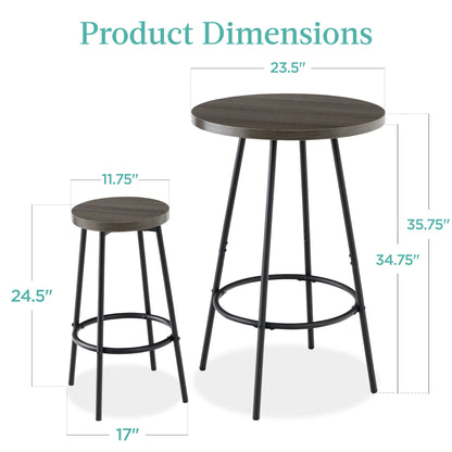 3-Piece Bistro Set Modern Round Counter Height Dining Set w/ 2 Stools