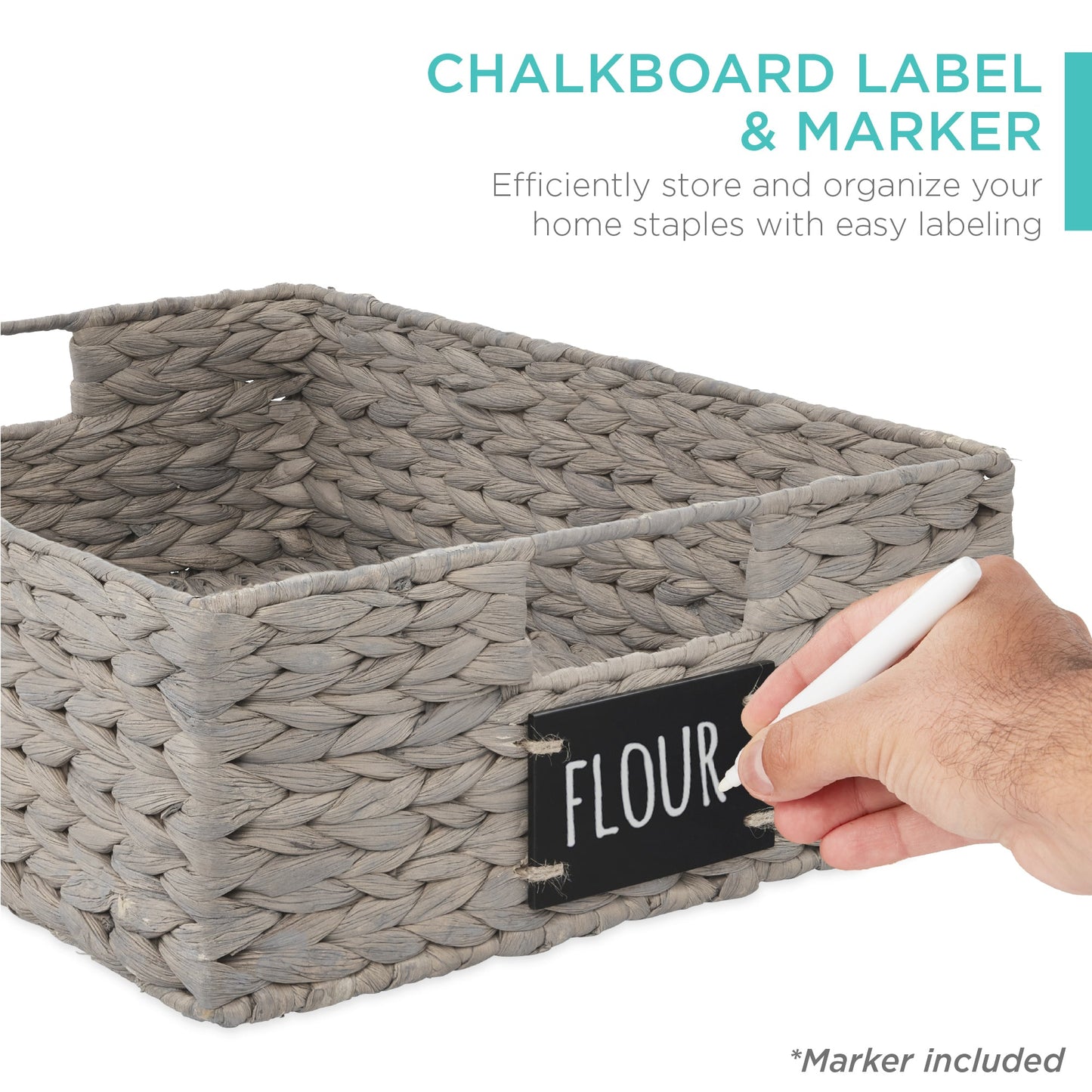 Set of 4 Water Hyancinth Pantry Baskets w/ Chalkboard, Chalk Marker