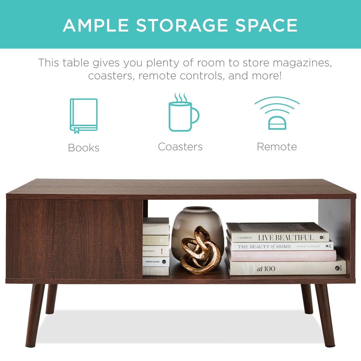 Wooden Mid-Century Modern Coffee Accent Table w/ Open Storage Shelf