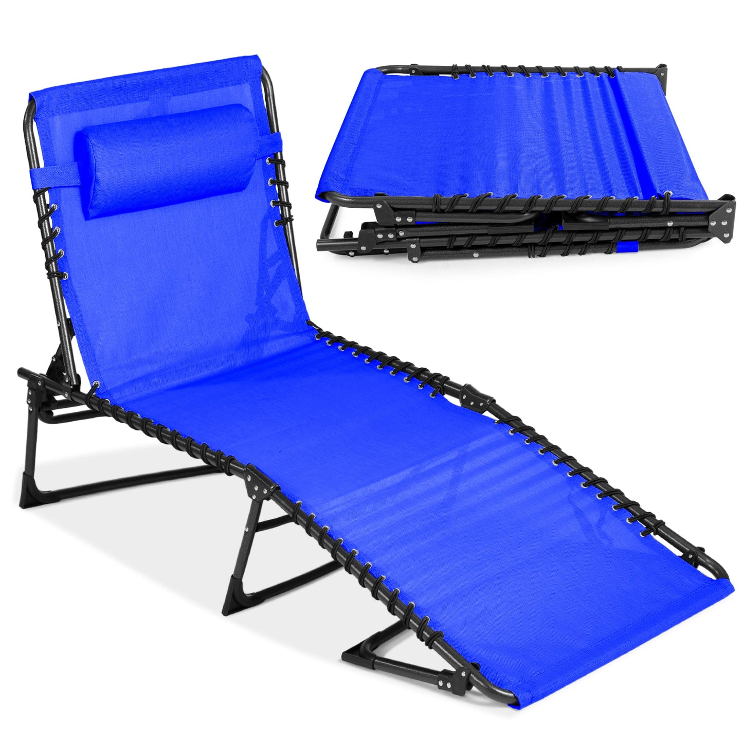 Portable Patio Chaise Lounge Chair Outdoor Recliner w/ Pillow