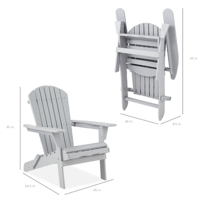 Folding Wooden Adirondack Chair, Accent Furniture w/ Natural Woodgrain