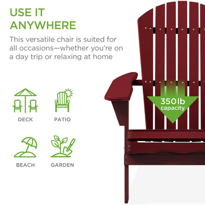 Folding Wooden Adirondack Chair, Accent Furniture w/ Natural Woodgrain