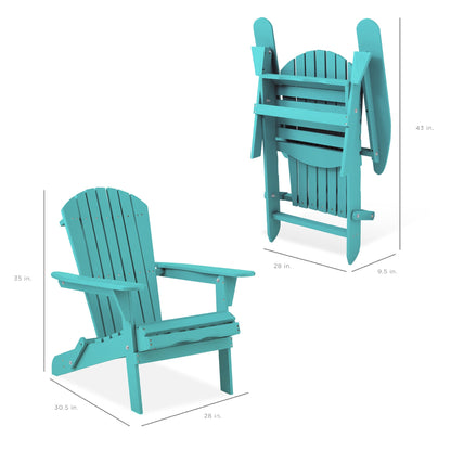 Folding Wooden Adirondack Chair, Accent Furniture w/ Natural Woodgrain