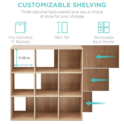 9-Cube Bookshelf Storage Display w/ 3 Removable Panels, Customizable Design