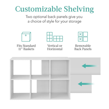 6-Cube Bookshelf, 11in Storage Display w/ Removable Panels, Customizable