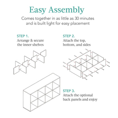 8-Cube Bookshelf, 11in Storage Display w/ Removable Panels, Customizable