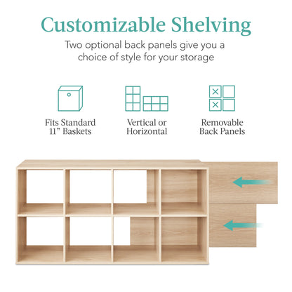 8-Cube Bookshelf, 11in Storage Display w/ Removable Panels, Customizable