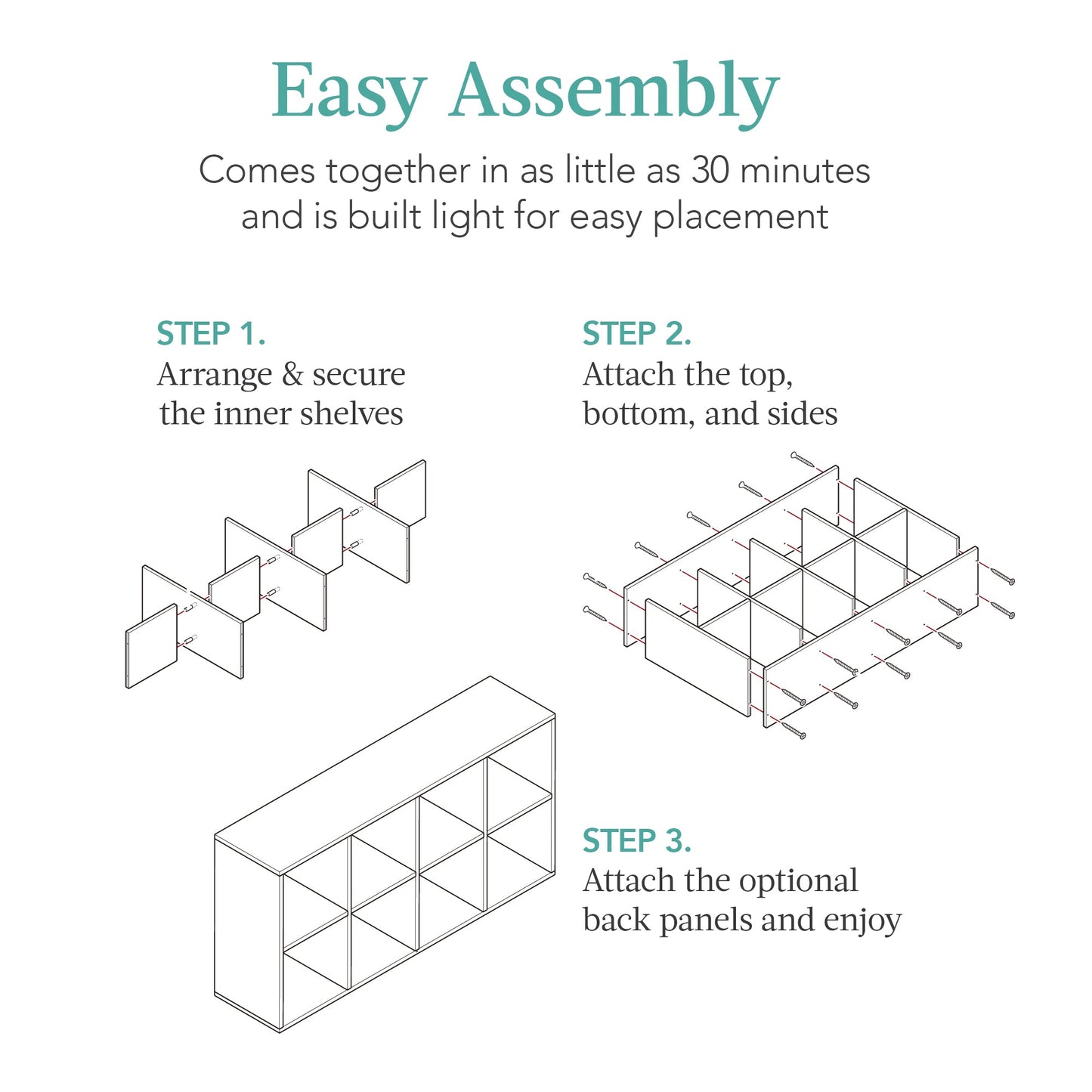 8-Cube Bookshelf, 11in Storage Display w/ Removable Panels, Customizable