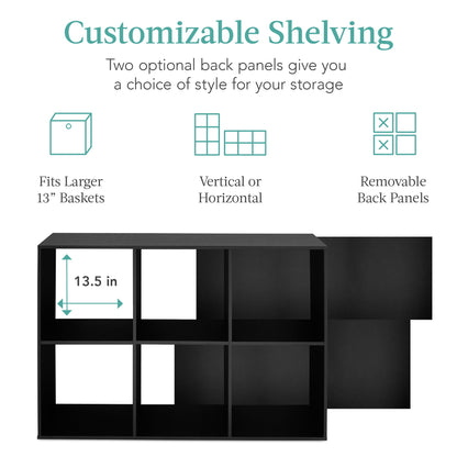 6-Cube Bookshelf, 13.5in Storage Display w/ Removable Panels, Customizable