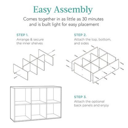 6-Cube Bookshelf, 13.5in Storage Display w/ Removable Panels, Customizable