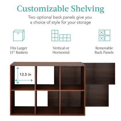 6-Cube Bookshelf, 13.5in Storage Display w/ Removable Panels, Customizable