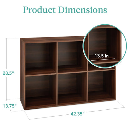 6-Cube Bookshelf, 13.5in Storage Display w/ Removable Panels, Customizable