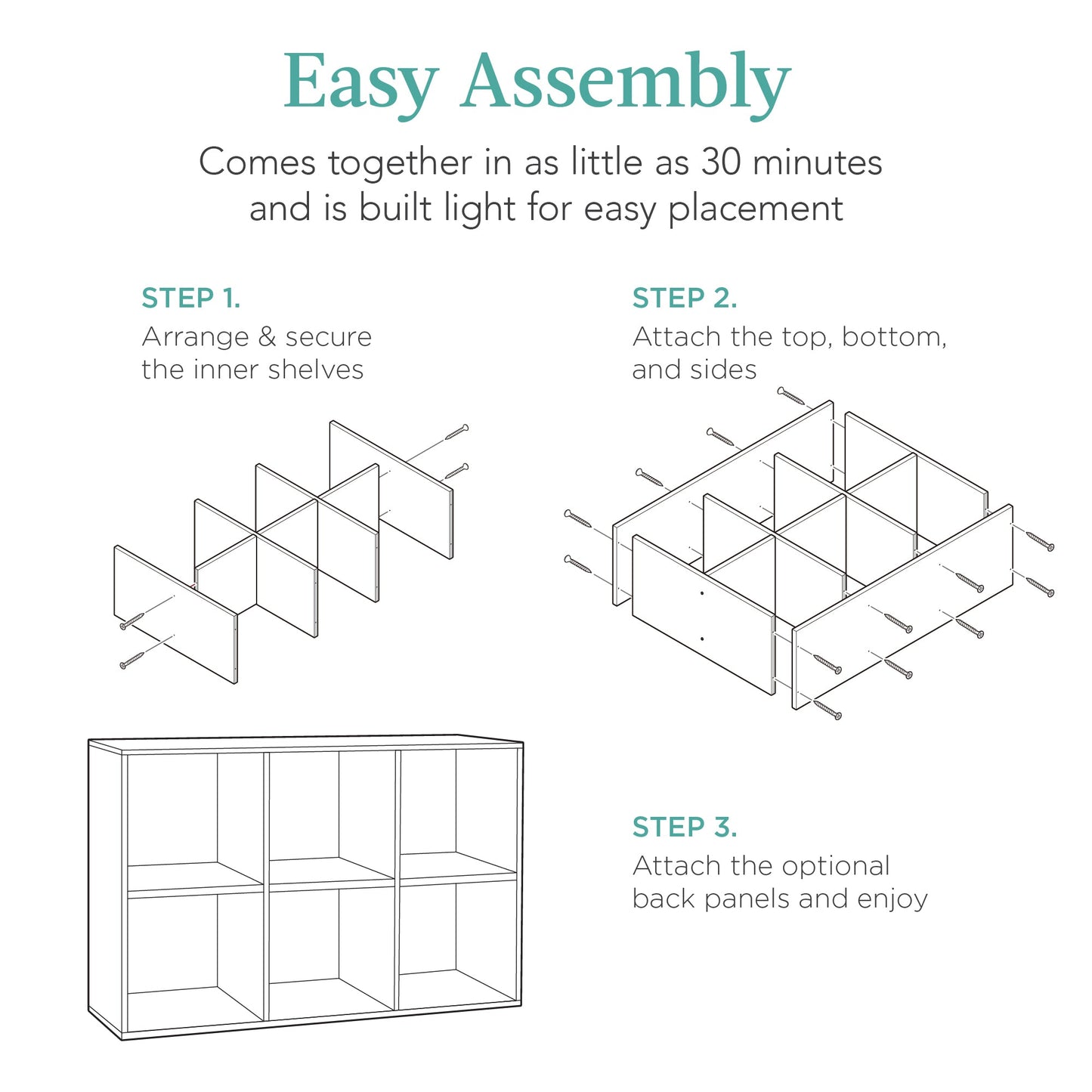 6-Cube Bookshelf, 13.5in Storage Display w/ Removable Panels, Customizable