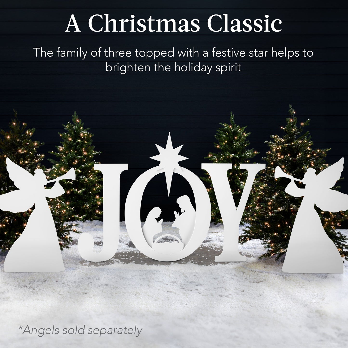 3-Piece Christmas JOY Nativity Yard Decoration w/ Ground Stakes - 46in