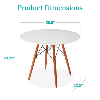 Round Mid-Century Modern Dining Table w/ Beech Wood Legs- 35.5in