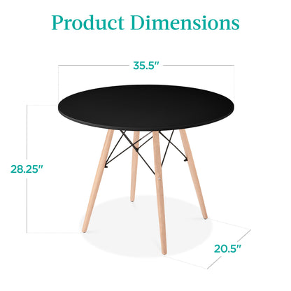 Round Mid-Century Modern Dining Table w/ Beech Wood Legs- 35.5in