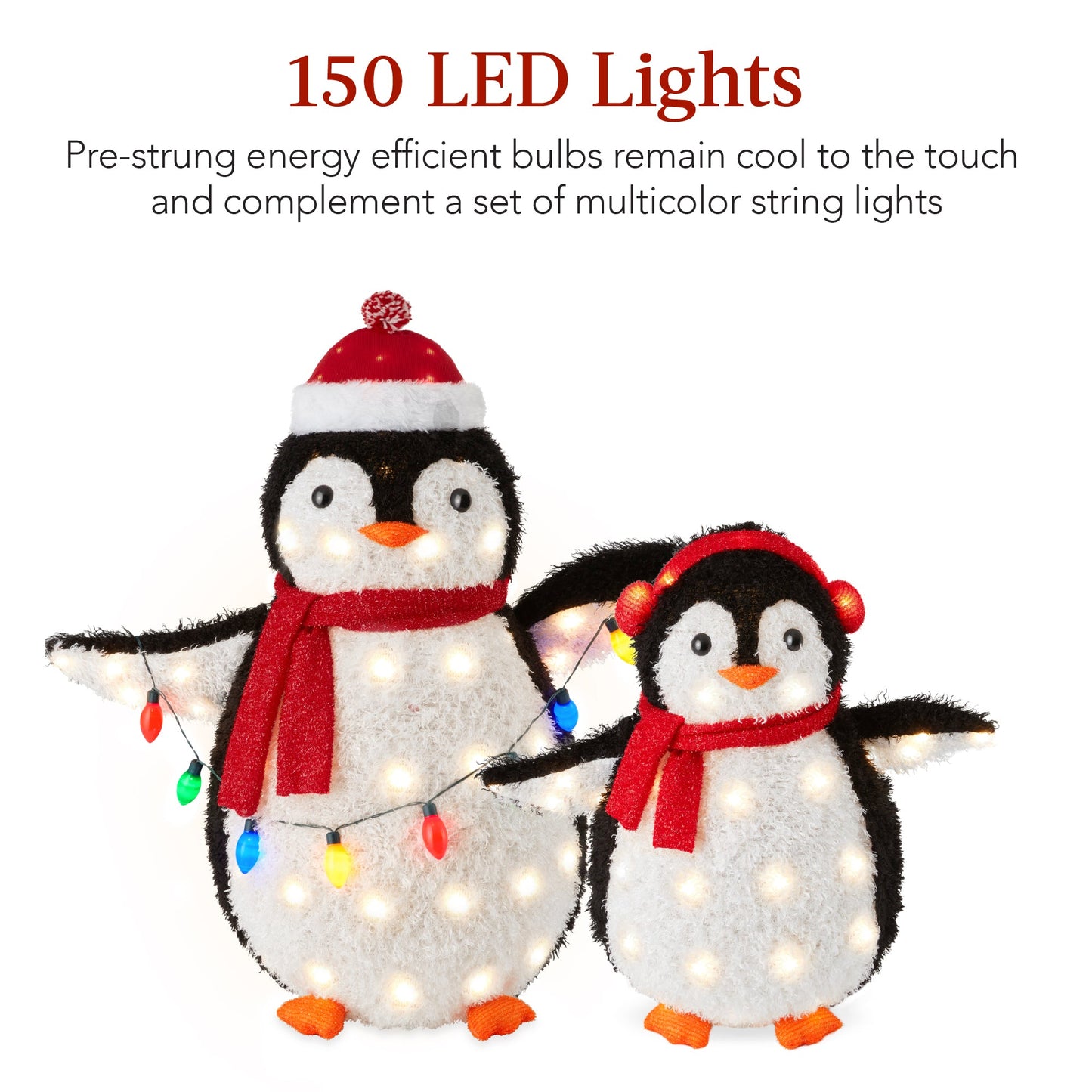 2pc Lighted Pop-Up Penguin Family Christmas Decoration w/ 150 Lights - 3ft