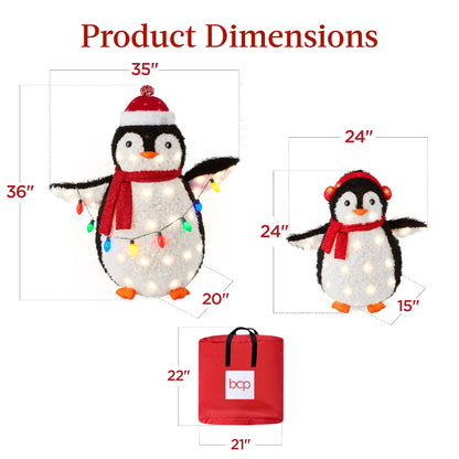 2pc Lighted Pop-Up Penguin Family Christmas Decoration w/ 150 Lights - 3ft