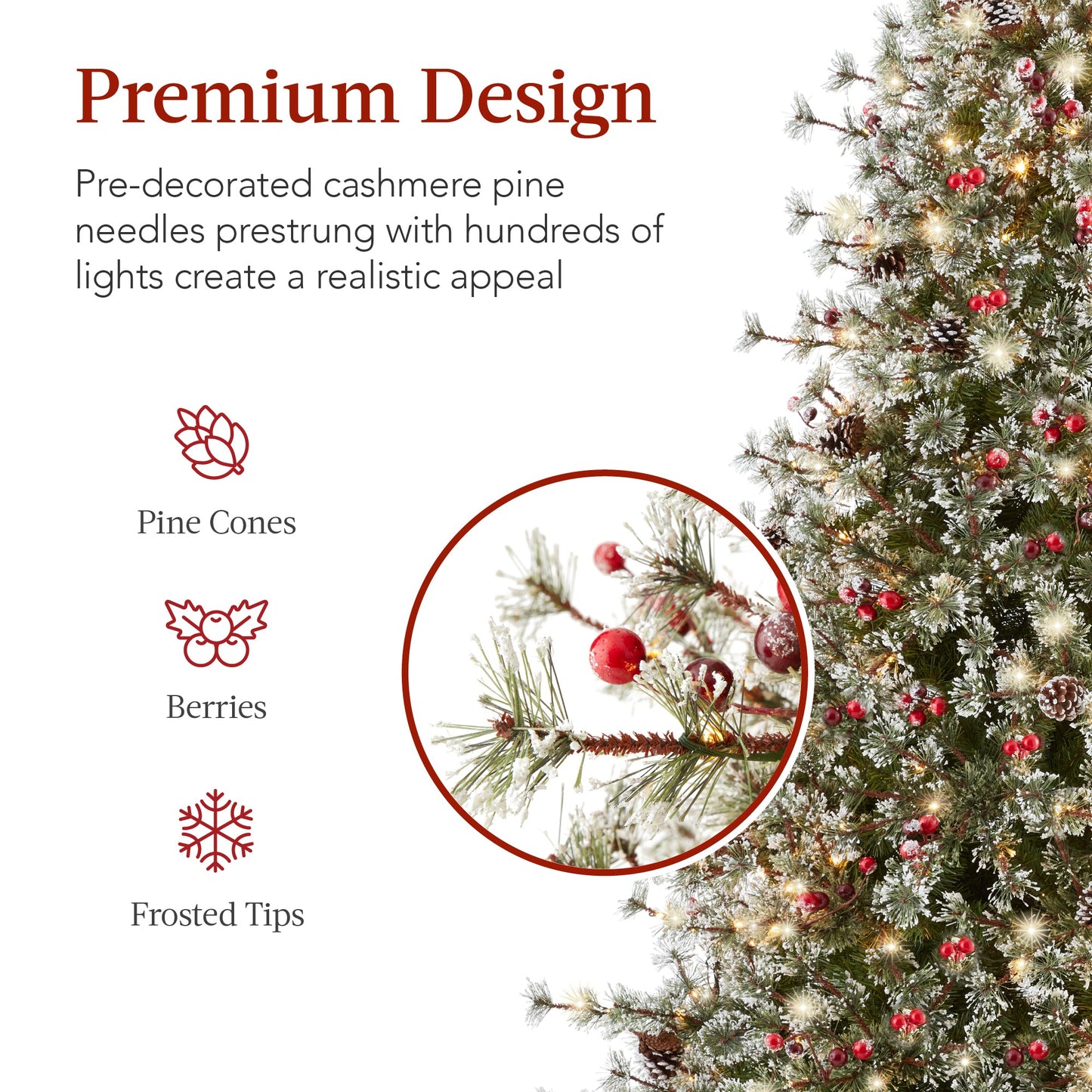 Pre-Lit Semi-Flocked Artificial Cashmere Pine Christmas Tree w/ Metal Stand