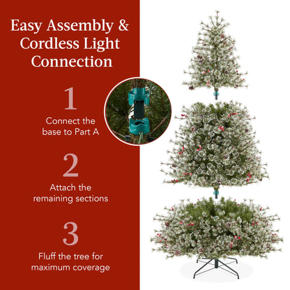 Pre-Lit Semi-Flocked Artificial Cashmere Pine Christmas Tree w/ Metal Stand