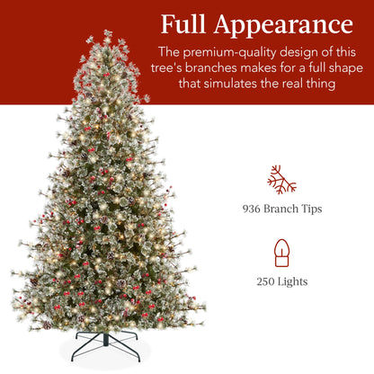 Pre-Lit Semi-Flocked Artificial Cashmere Pine Christmas Tree w/ Metal Stand